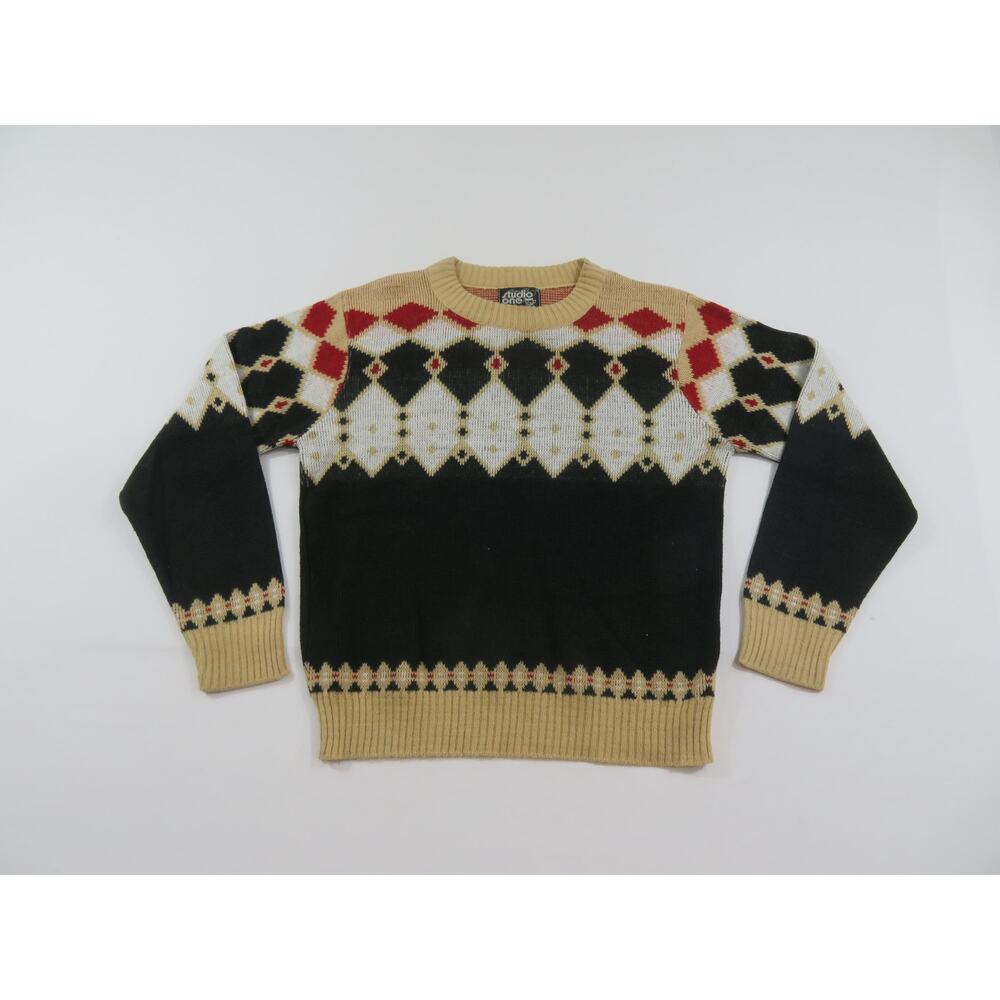 Studio One by Campus Sweater, Black Beige Maroon Sz M 1980s
